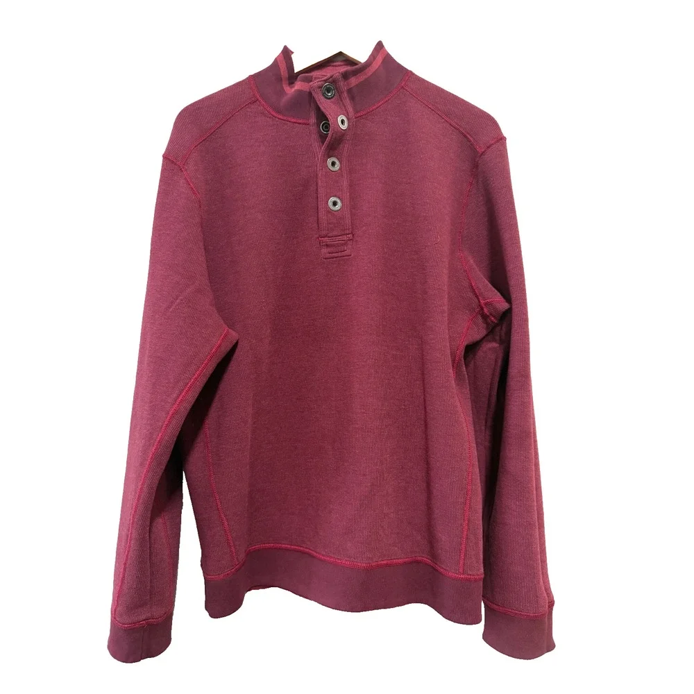 Tommy Bahama Flip Coast Snap Mock neck Reversible burgundy Sweatshirt relaxed -S